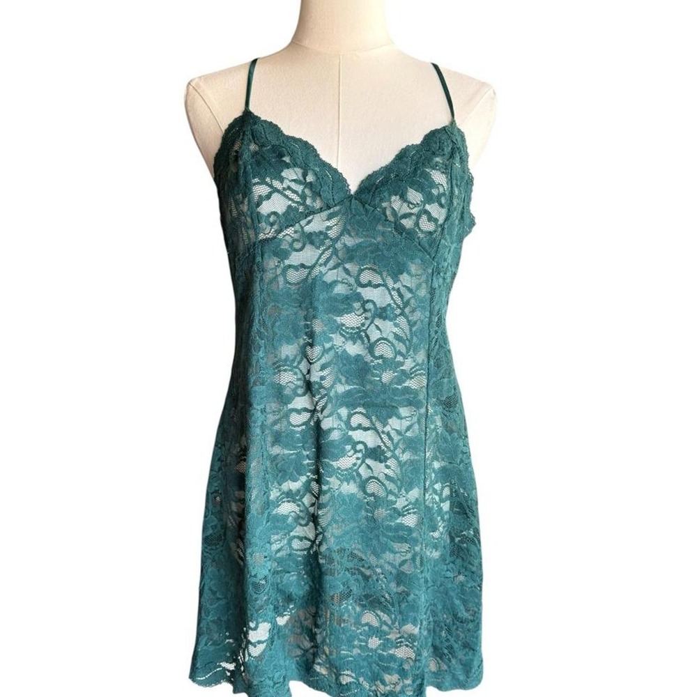 Victoria's Secret teal lace slip dress with floral pattern